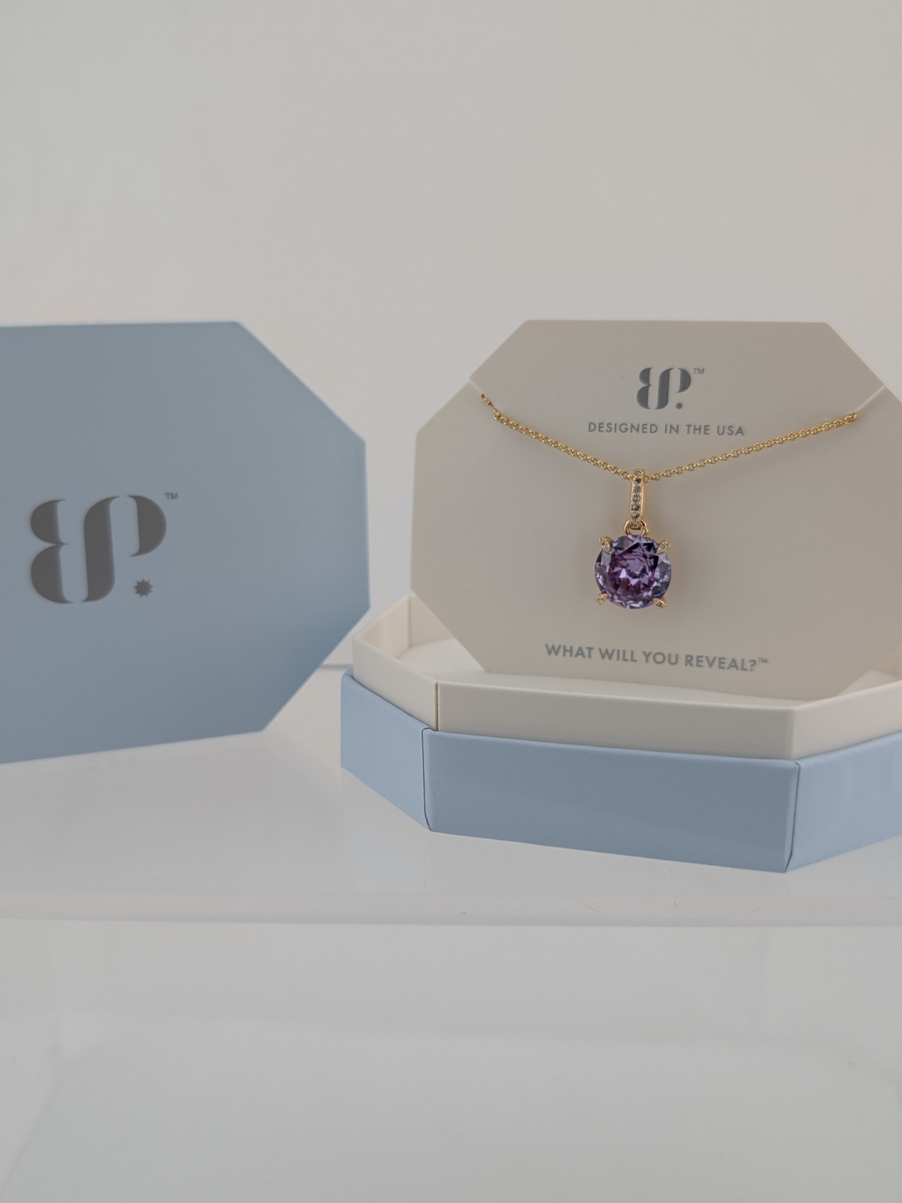 Gold Necklace with Purple Gem Pendant by bp
